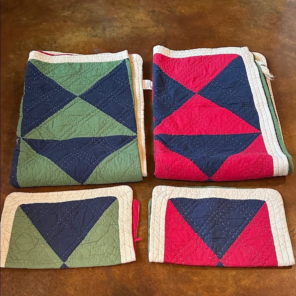 Pottery Barn Kids Red, Green, and Blue Patchwork Quilt